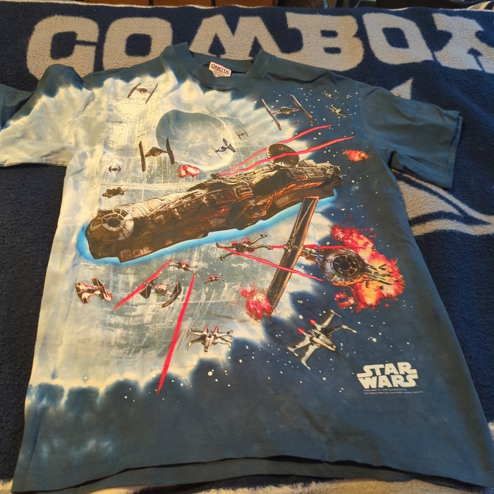 Vintage Star Wars Liquid Blue T-shirt 1997 Millennium Falcon Blue Tie Dye - M